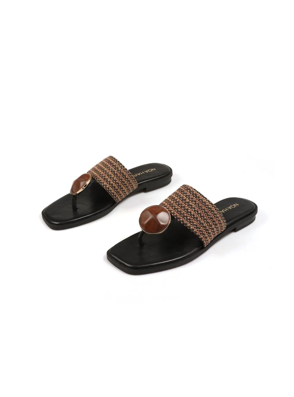 Sandalia piedra combi rafia negro