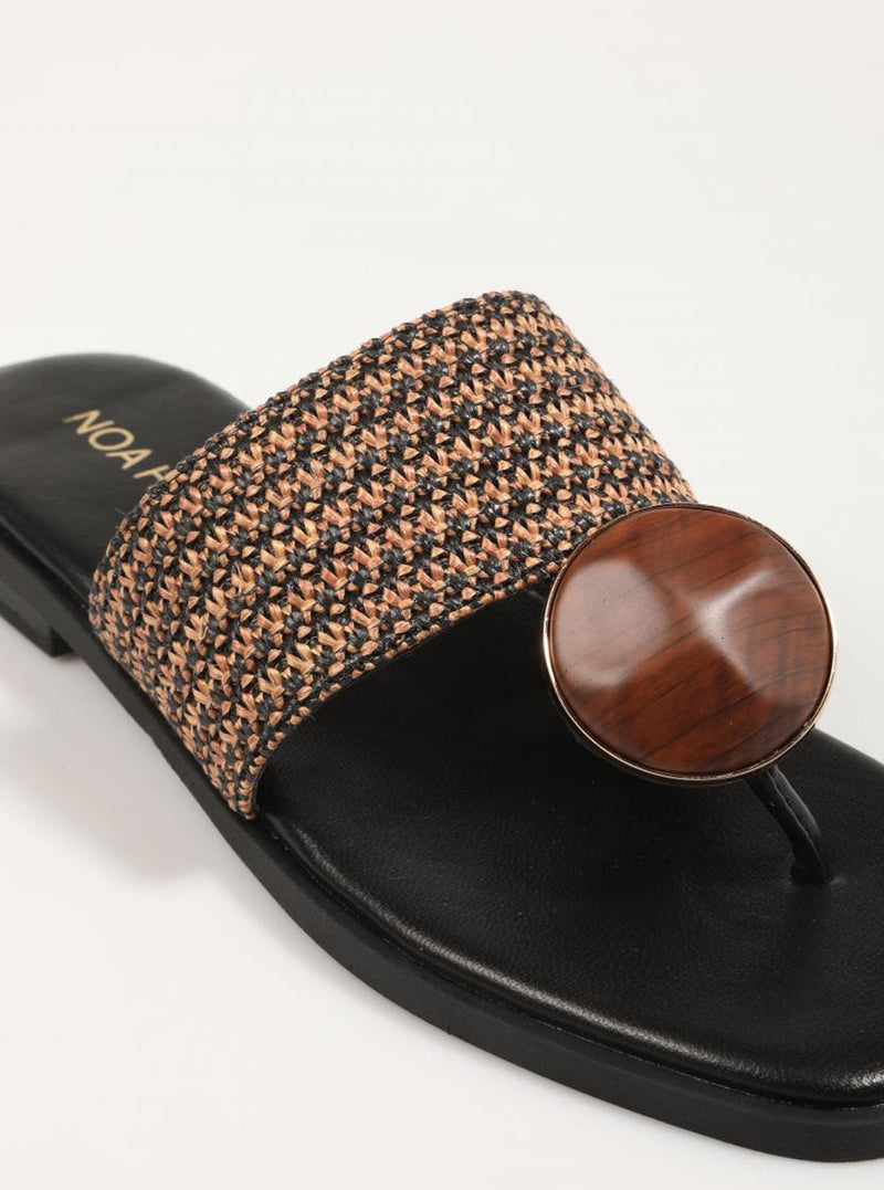 Sandalia piedra combi rafia negro