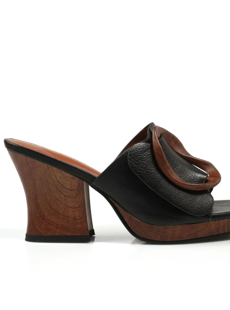 Sandalia zueco maxi piel negro