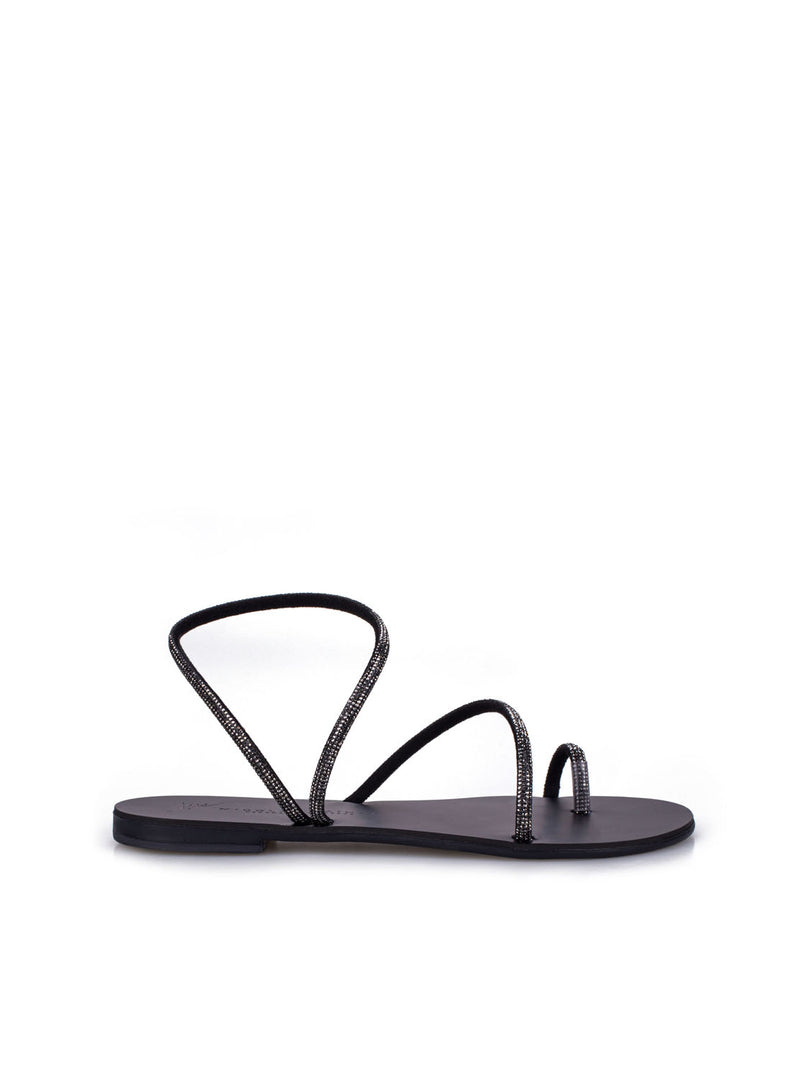 Sandalia plana strass negro