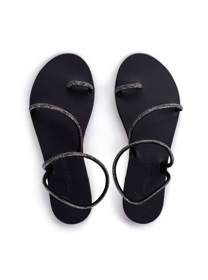 Sandalia plana strass negro