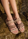 Sandalia brillos ante beige