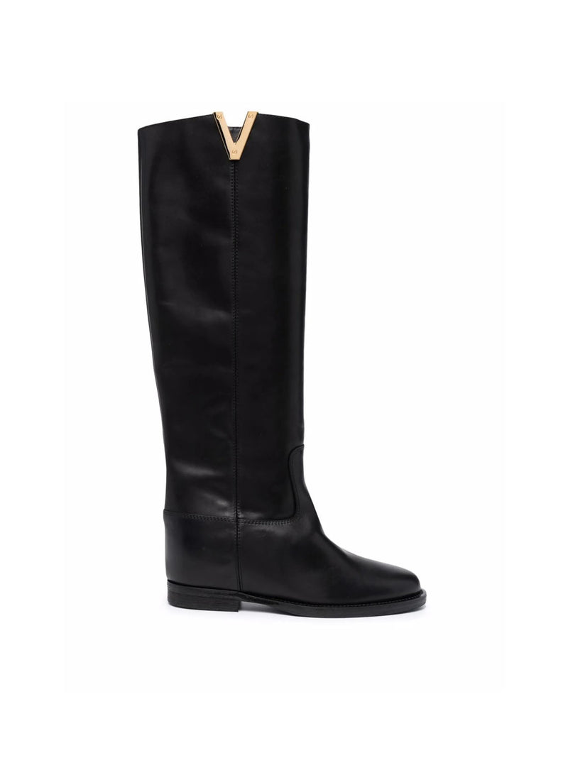 Bota cuña interior piel negro