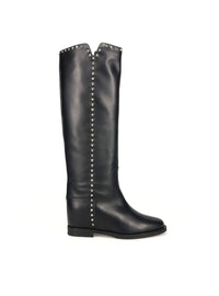 Bota alta tachas cuña interior piel negro