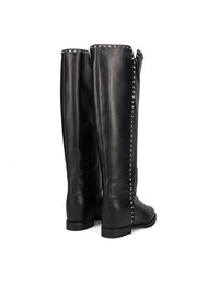 Bota alta tachas cuña interior piel negro