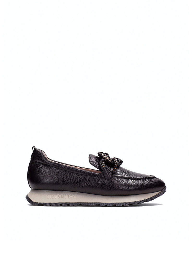 Mocasín cadena piel negro