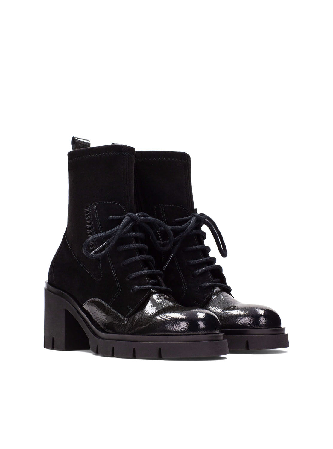 Botín combat cordón piel combi negro