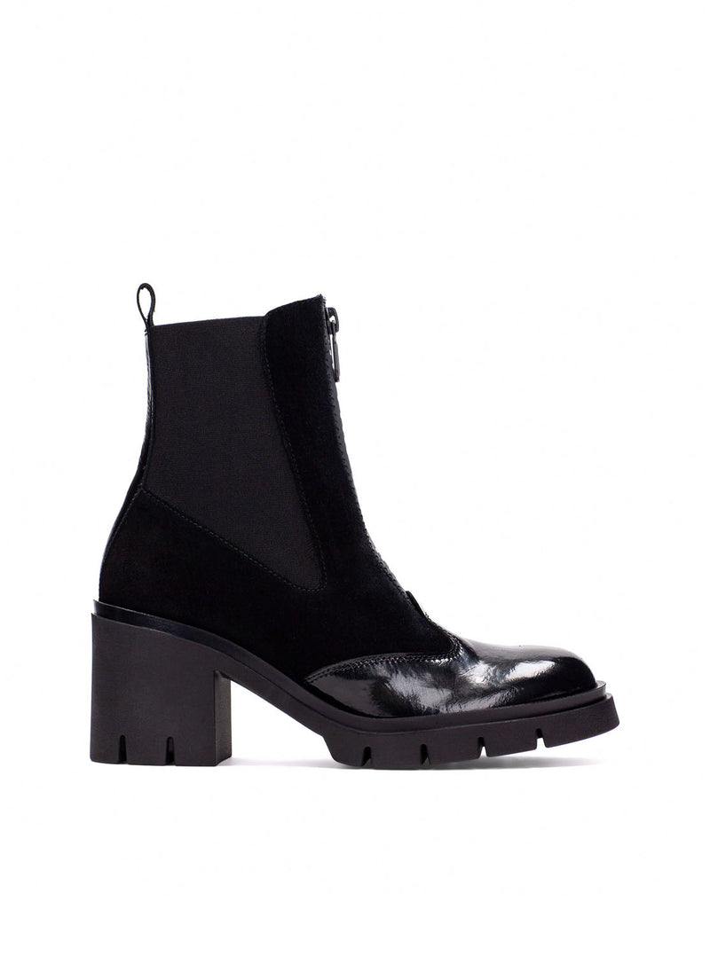 Botín combat cremallera piel combi negro