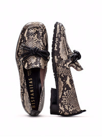 Mocasín nudo piel grabado serpiente