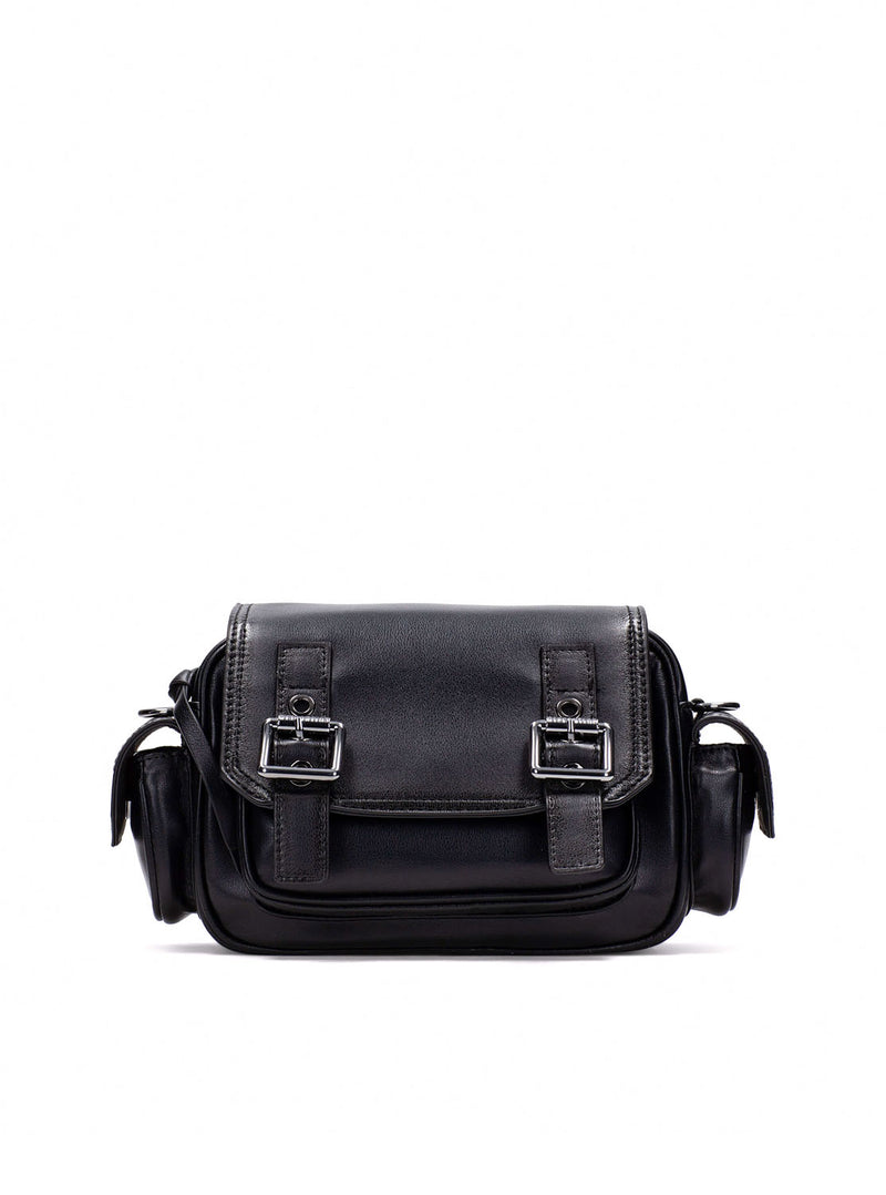 Bolso bandolera hebillas negro