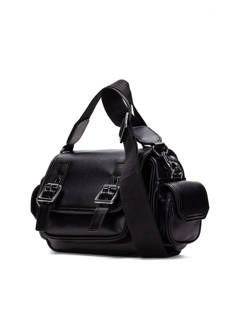 Bolso bandolera hebillas negro