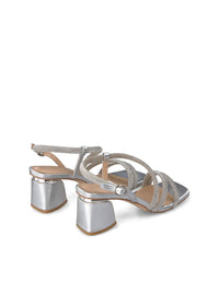 Sandalia tiras strass plata