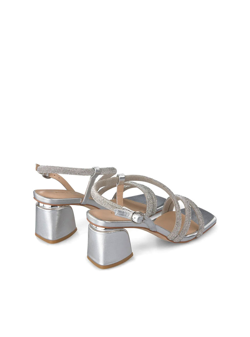 Sandalia tiras strass plata