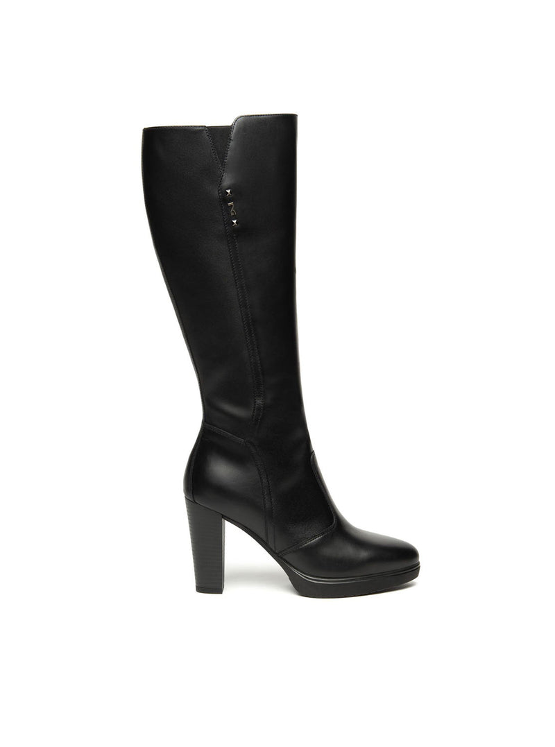 Bota alta tacón piel negro
