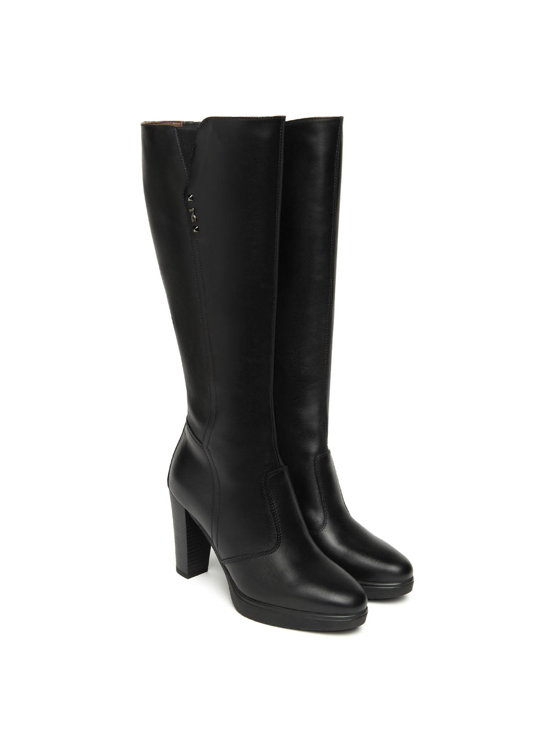 Bota alta tacón piel negro