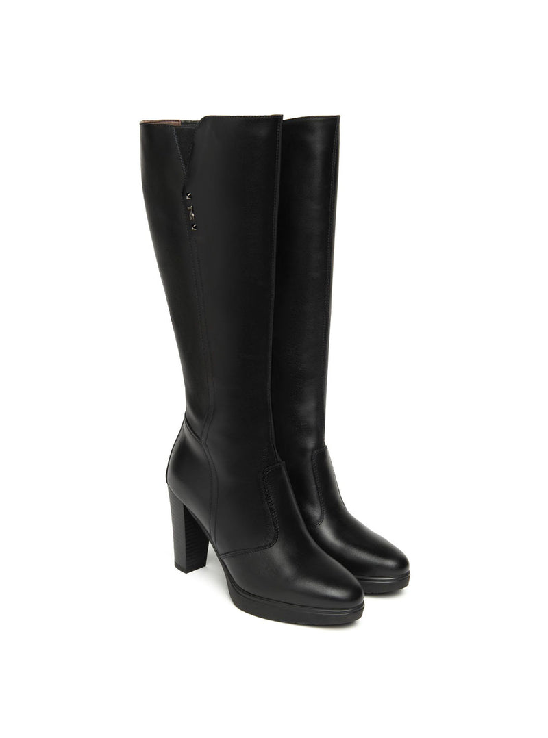 Bota alta tacón piel negro