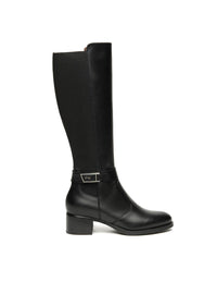 Bota alta elástico piel negro