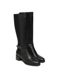 Bota alta elástico piel negro