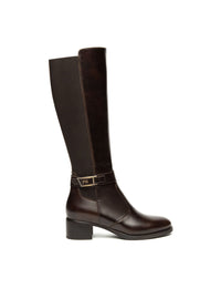 Bota alta elástico piel marrón