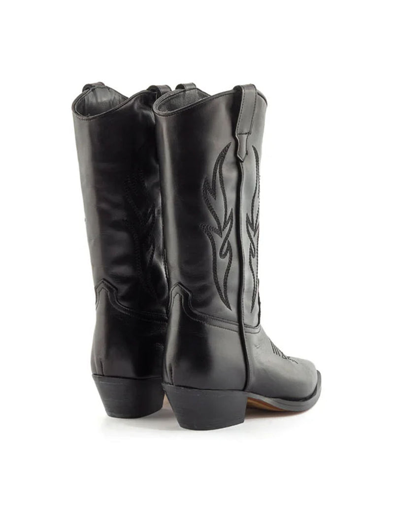 Bota cowboy 3/4 bordados piel negro