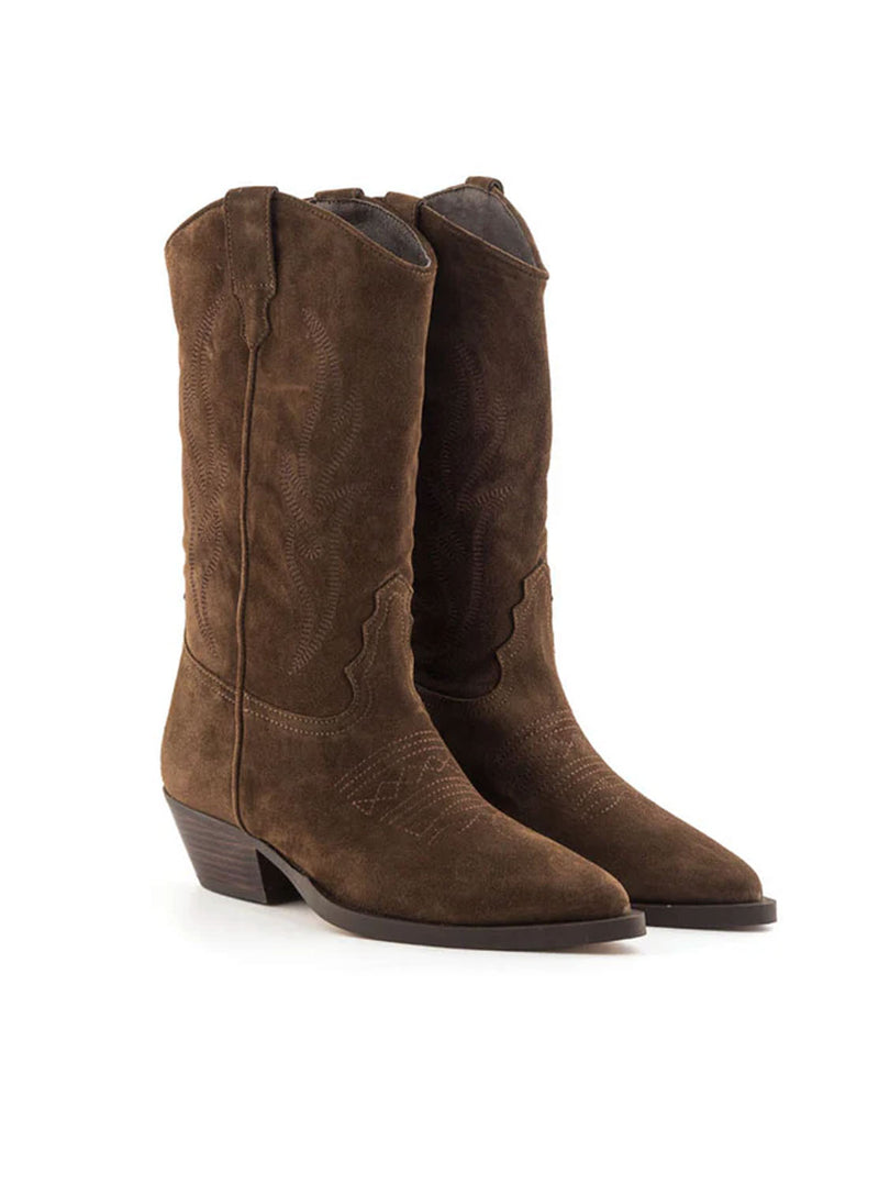 Bota cowboy 3/4 bordados ante marrón