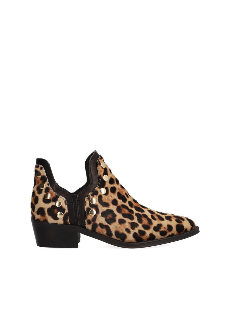 Botín tobillero tachuelas pelo animal print