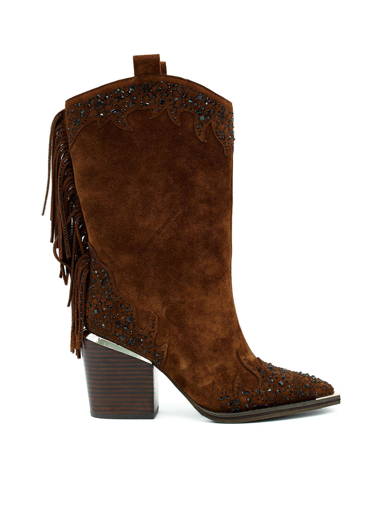 Bota cowboy flecos ante marrón