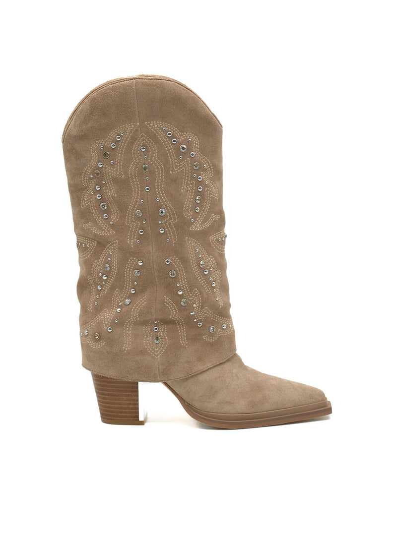 Bota cowboy strass ante beige