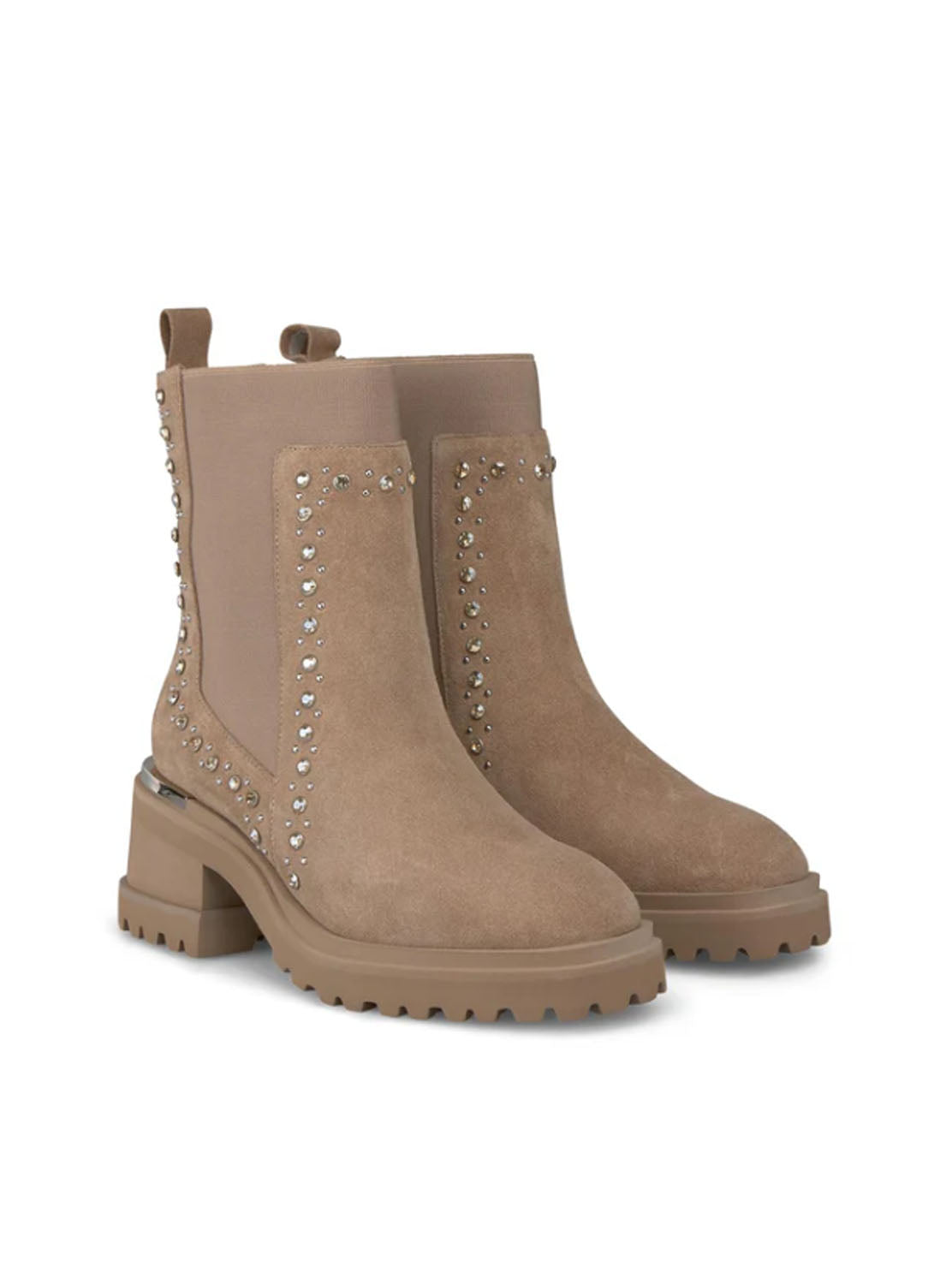 Botín chelsea strass ante beige