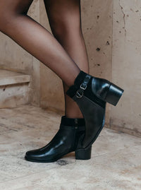 Botín anilla combi piel negro