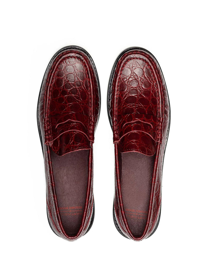 Mocasín "LUALDI" piel grabado coco burdeos