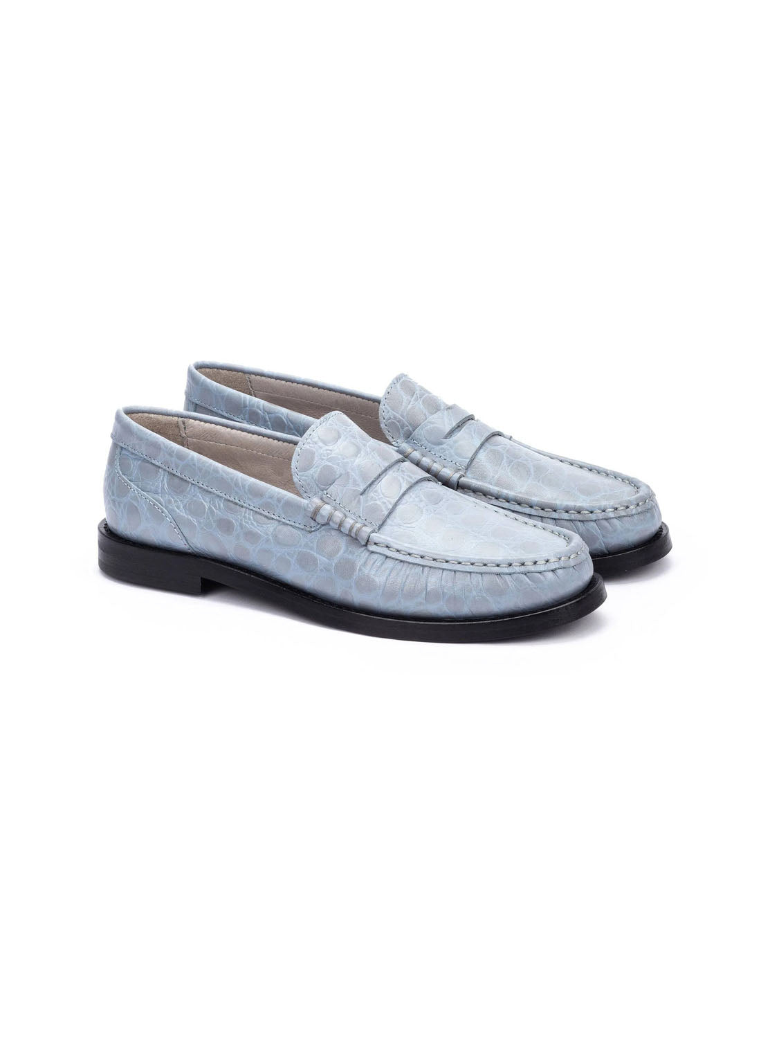 Mocasín "LUALDI" piel grabado coco azul
