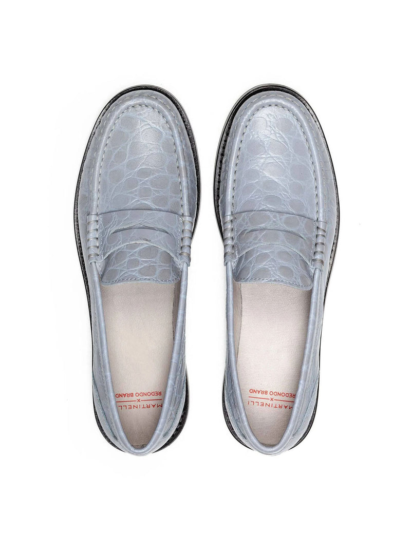 Mocasín "LUALDI" piel grabado coco azul