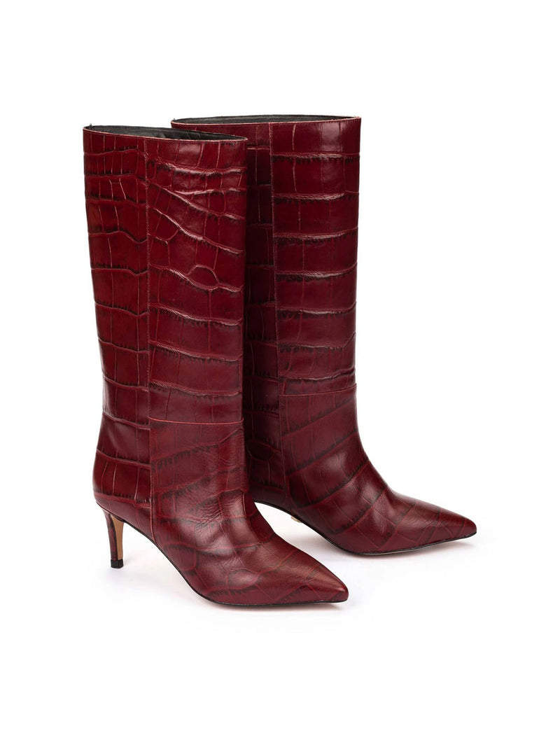 Bota "GASTONI" piel grabado coco burdeos