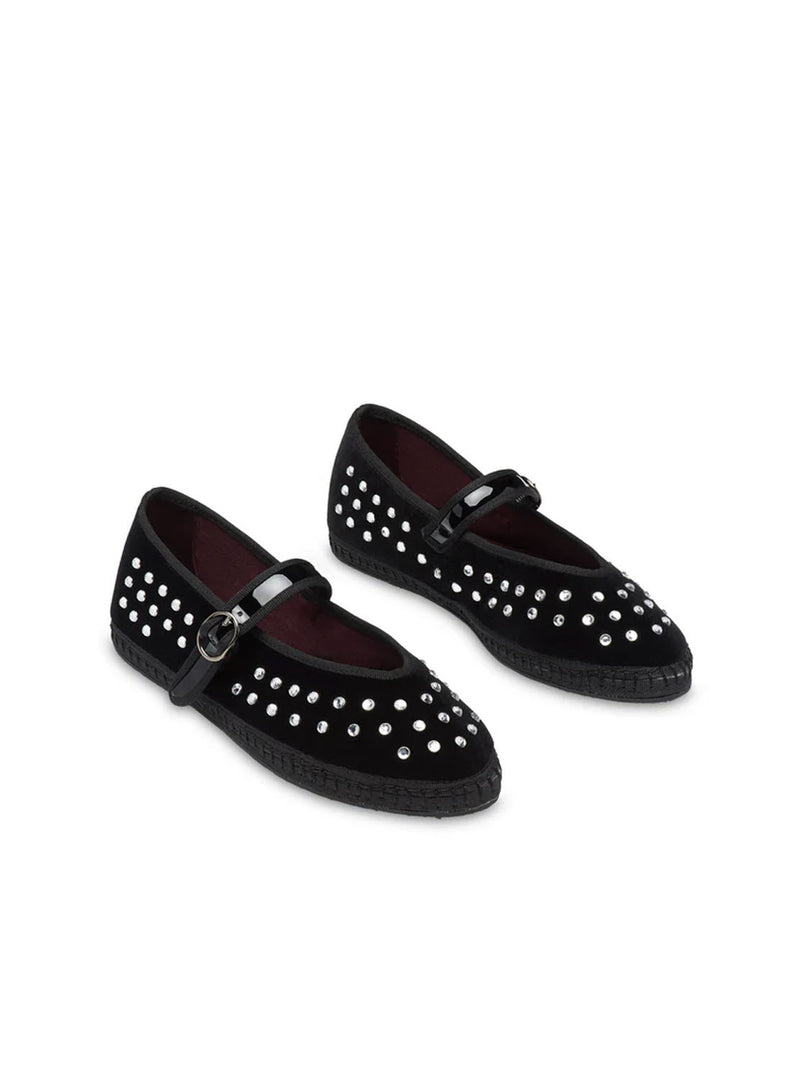 Bailarina "MAE" velvet cristales negro